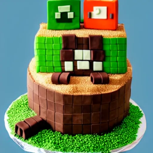 Image similar to Minecraft cake, professional food photography, trending on artstation