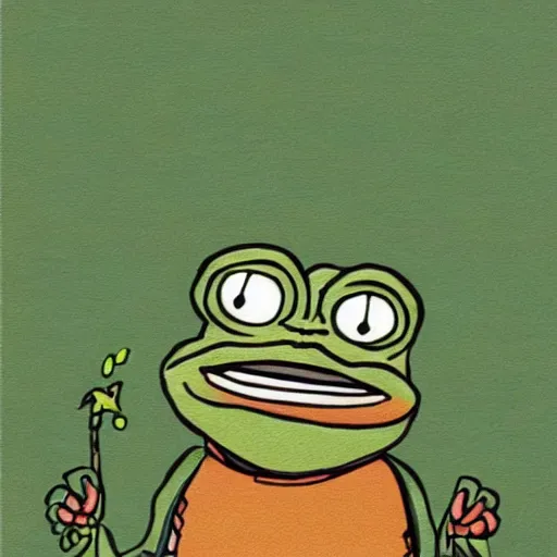 Image similar to pepe the frog finding hapiness