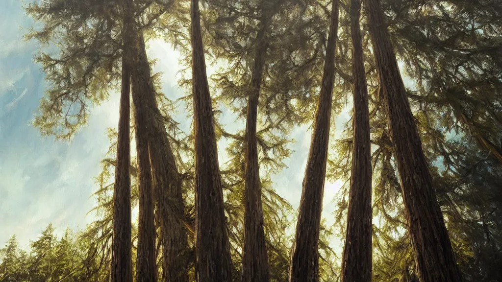 Image similar to Trending on artstation, the tallest tree in the world, detailed matte painting, oil on canvas