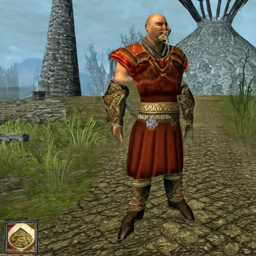 Prompt: Alexander Lukashenko in Elder Scrolls III: Morrowind, 2002 Morrowind graphics