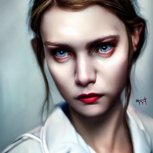 Image similar to I've had a rough day, healthcare worker, nurse, perfect eyes, full body shot, portrait, sad, tiredfantasy, beautiful face, medieval, vivid colors, elegant, concept art, sharp focus, digital art, Hyper-realistic, 4K, Unreal Engine, Highly Detailed, HD, Dramatic Lighting by Brom, trending on Artstation