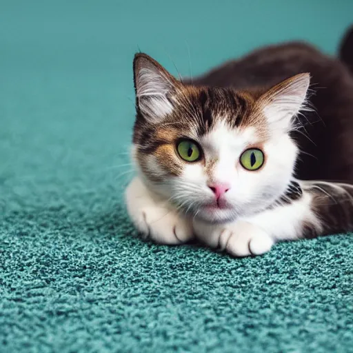 Prompt: cat stretching on carpet