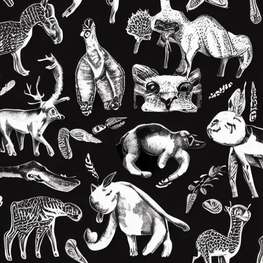 Image similar to animals and plants on a black background, wallpaper, Illustration, Anatomical Drawing, Painting