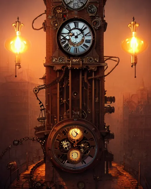 Image similar to steampunk clock tower portrait, steampunk city, intricate steampunk gears, complex 3 d render by ilya kuvshinov, peter mohrbacher, greg rutkowski, ryohei hase, dramatic lighting, intricate, highly detailed, sharp focus, luminous, unreal engine, blender, deviant art, artstation, masterpiece, ray tracing