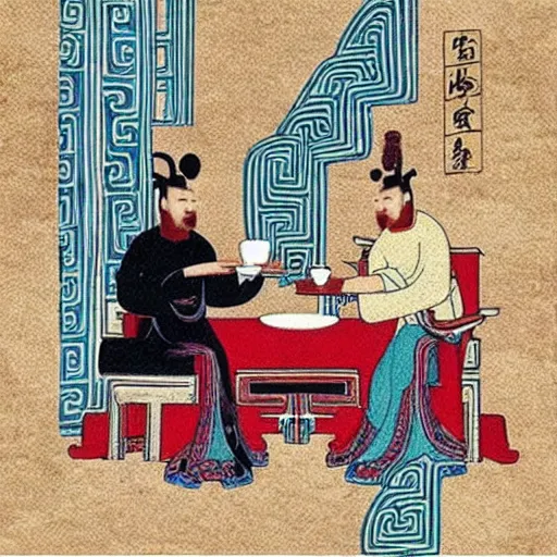 Prompt: “Ancient Chinese emperor drinks tea with pharaoh in a spaceship”