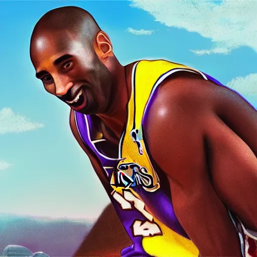 Image similar to kobe bryant kissing a giant turtle in heaven, hyper realistic, cinematic, side view, digital art, amazing detail, artstatiom, cgsociety, epic art