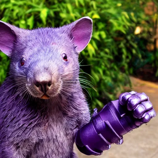 Prompt: purple wombat with infinity gauntlet