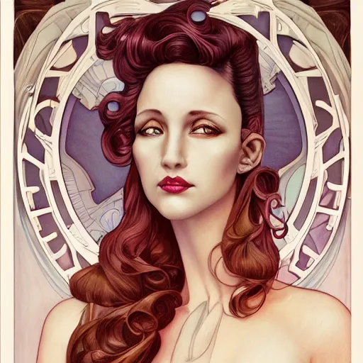 Image similar to an art nouveau, ( streamline moderne ), multi - ethnic and multi - racial portrait in the style of anna dittmann and donato giancola and charles dulac. very large, clear, expressive, and intelligent eyes. symmetrical, centered, ultrasharp focus, dramatic lighting, photorealistic digital matte painting, intricate ultra detailed background.