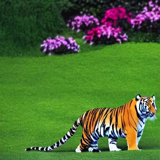 Prompt: tiger on grass neko atsume