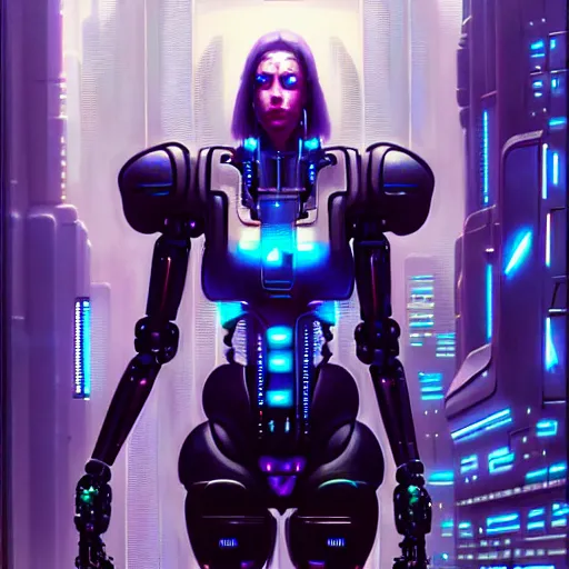 Prompt: beautiful cyberpunk character portrait, robots, scene with extremely large and intricate cyberpunk bionics, futuristic chrome drones, ultra realistic, dramatic lighting, the fifth element artifacts, highly detailed by peter mohrbacher, hajime sorayama, wayne barlowe, boris vallejo, aaron horkey, gaston bussiere, craig mullins