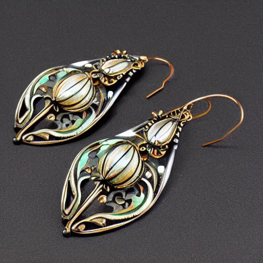 Image similar to big and beautiful detailed artnouveau style earrings in style of rene lalique sharp focus 8 k