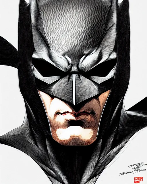 Image similar to portrait of batman, concept art, sumi - e style, intricate linework, artstation, trending, highly detailed, smooth, focus, art by yoji shinkawa,