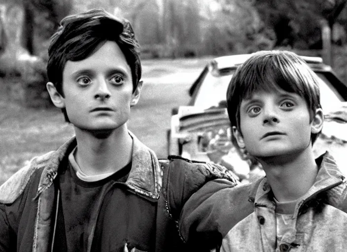 Prompt: film still of Elijah Wood as Marty McFly in Back to the Future 1985