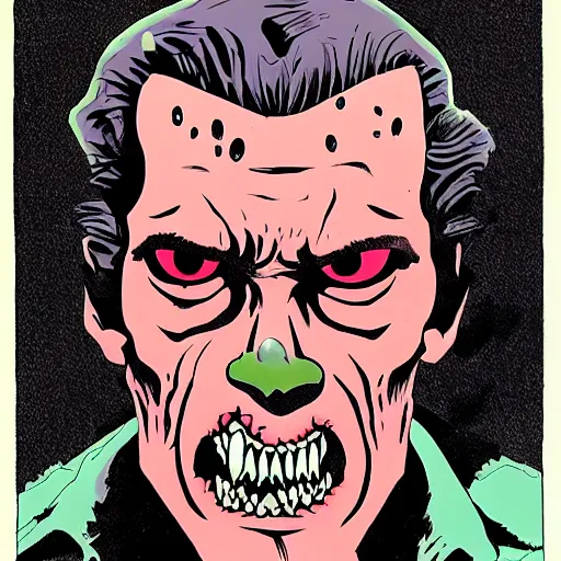 Image similar to zombie elvis, portrait by Mike Mignola, Moebius