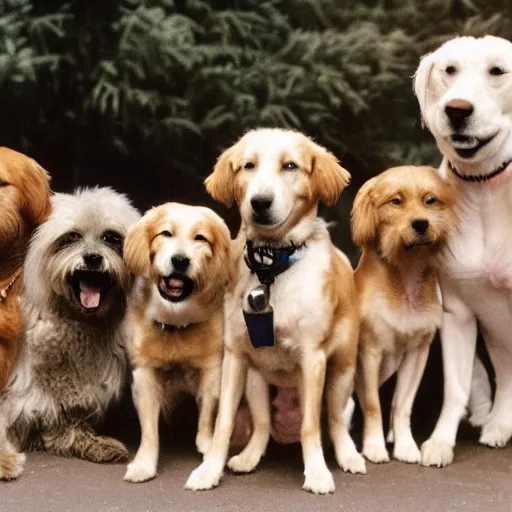 Image similar to 3 5 mm photo of many happy dogs together