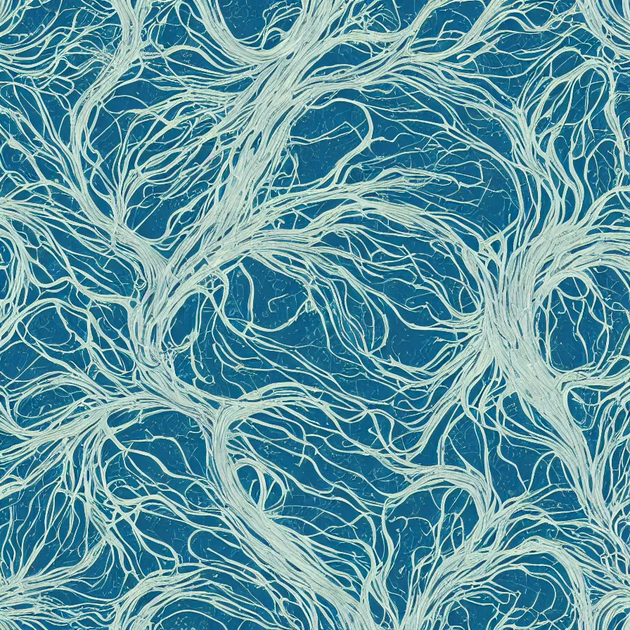 Image similar to beautiful and artistic glial hyphae on a fantastic planet and unusual critters of the ocean, highly detailed, seamless tiling pattern, sharp detail, cinematic