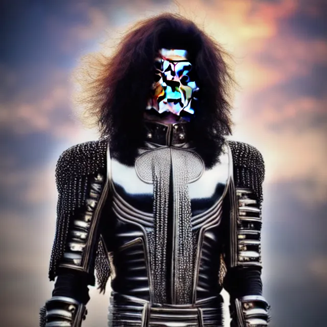 Image similar to beautiful!! futuristic cyberpunk michael jackson angel warrior with ornate slick pearl armor, highly detailed 8 k hdr smooth sharp focus high resolution award - winning photo photorealistic