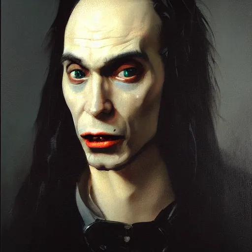 Image similar to oil painting portrait of (vampire) by hyacinthe rigaud, (Greg rutkowski) highly detailed