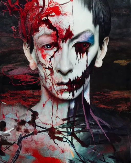 Image similar to now you will understand why you fear the dark, hauntingly surreal, gothic, rich deep colours, painted by francis bacon, adrian ghenie, james jean and petra cortright, part by gerhard richter, part by takato yamamoto. 8 k masterpiece.