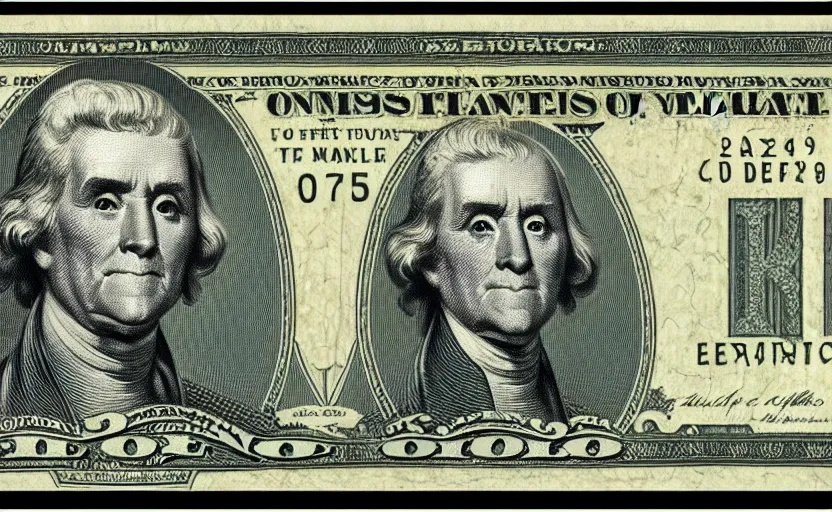 Image similar to rectangular photograph of two dollar u. s. currency note featuring thomas jefferson