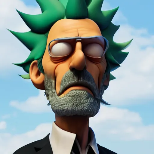 Image similar to Dr. Gregory House as Rick Sanchez from Rick and Morty, hyperrealistic, highly detailed, depth of field, High definition, 8k, octane render, artstation