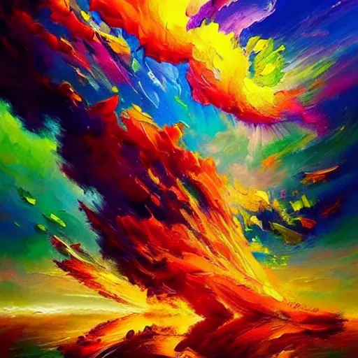 Image similar to beautiful explosion of color, colourful concept art, oil painting, highly detailed