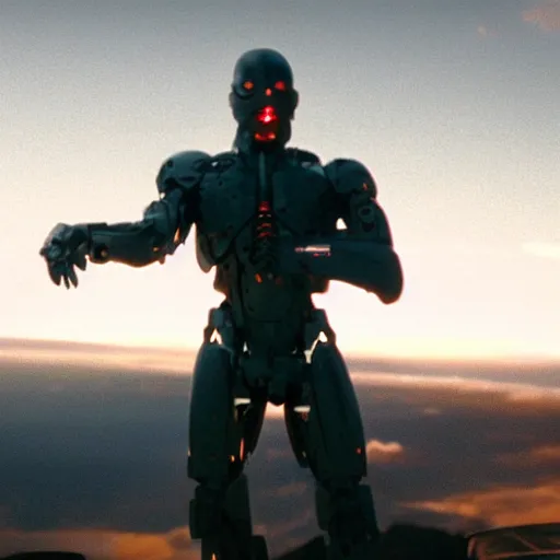 Image similar to movie still of cyborg looking at the sun, cinematic composition, cinematic light, criterion collection, by edgar wright