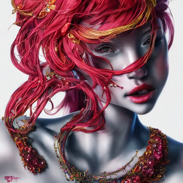 Prompt: an absurdly beautiful, elegant, young hypercolorful sensual gravure idol partially made up of rubies and red gems, ultrafine hyperrealistic detailed face illustration by kim jung gi, irakli nadar, intricate linework, sharp focus, bright colors, matte, octopath traveler, final fantasy, unreal engine highly rendered, global illumination, radiant light, intricate environment