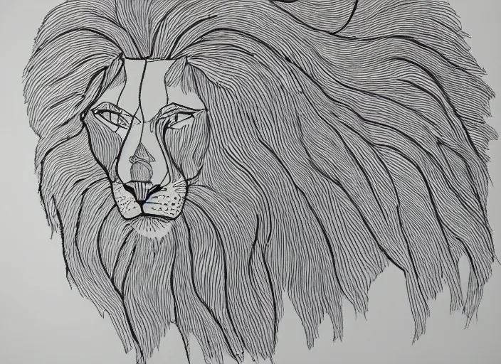 Image similar to single line drawing of a full lion. single line challenge. winner
