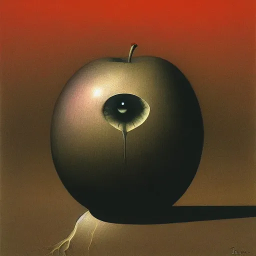 Image similar to An apple with eyes by Zdzisław Beksiński