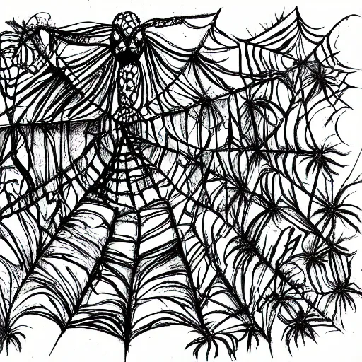 Prompt: the spiders were busy while you slept, sketchy style, ultradetailed