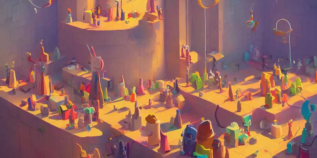 Image similar to jail, plenty of ears on the walls, best on artstation, colorful sylvain sarrailh concept art, by peter chan, pixar movie