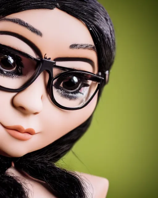 Image similar to high quality presentation photo of a cute Mia khalifa in leather outfit porcelain doll in the style of mark ryden photography 4k, f1.8 anamorphic, bokeh, 4k, Canon, Nikon