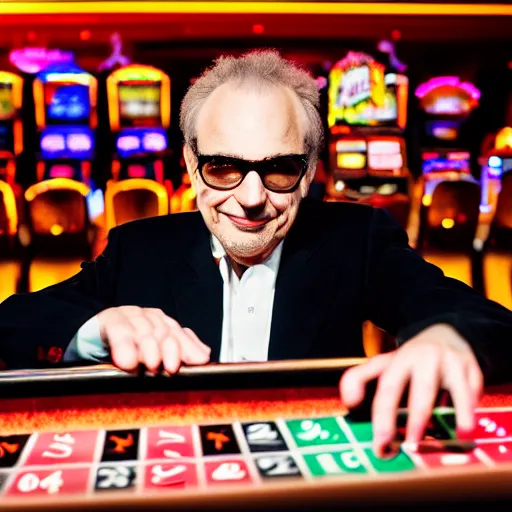 Image similar to Donald Fagen at a casino, XF IQ4, f/1.4, ISO 200, 1/160s, 8K, RAW, unedited, symmetrical balance, in-frame, Facial Retouch