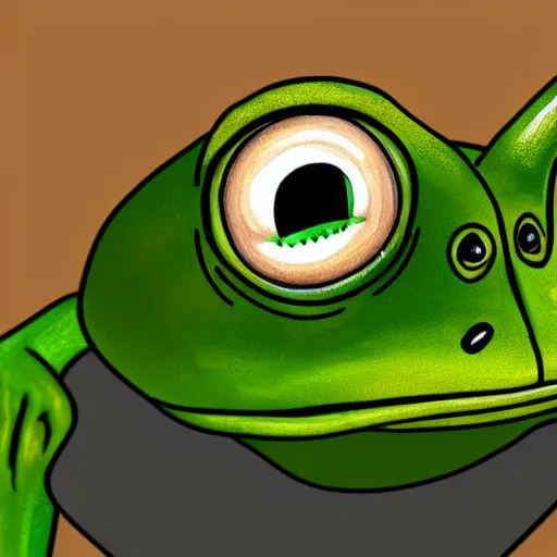 Prompt: cute pepe anthro green frog, hyper realistic, photorealistic, award winning 8 k
