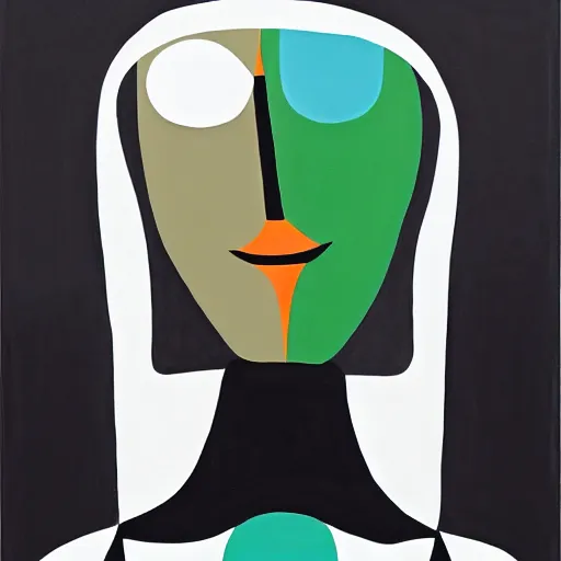 Prompt: A abstract painting in the style of HILDEGARDE HANDSAEME and Gary Hume, portrait of beautiful woman, clean black outlines, modern chic colours