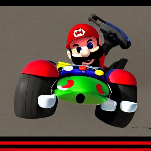 Prompt: Hitman in Mario Kart, digital art