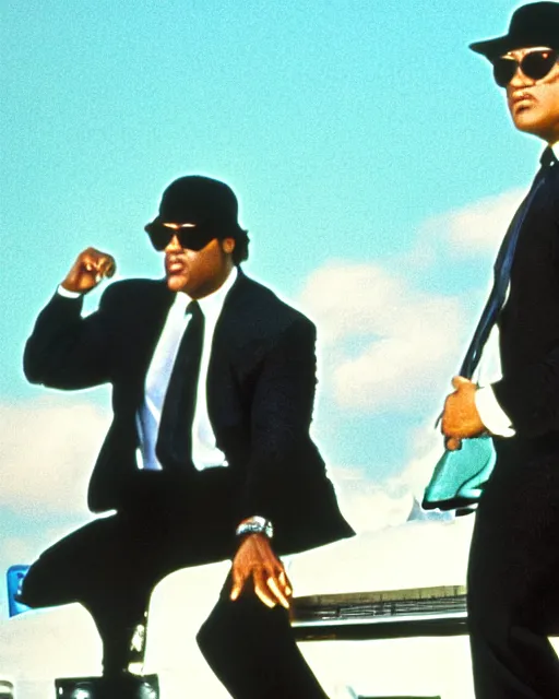 Image similar to film still close up shot of dwayne johnson in the movie the blues brothers. photographic, photography