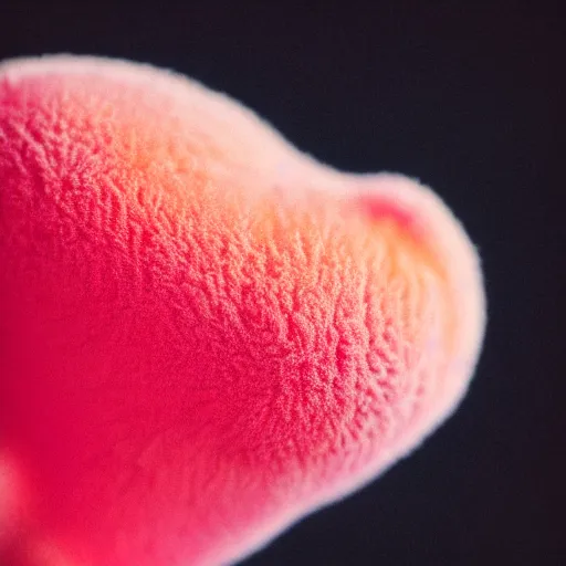 Prompt: a macro photo of a peach's hairy skin in shape of female bum, hyper realistic, hyper detailed, 35mm, very grainy film, pink volumetric studio lighting, bokeh, black background award winning shot, vogue magazine, cinematic, 8k, very closeup, elegant, tender, pastel