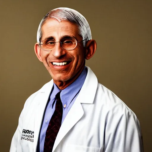 Image similar to horror film stark raving mad lunatic doctor anthony fauci, covered in blood, white lab coat, red stains, laughing maniacally, holding needles and syringes in his hands