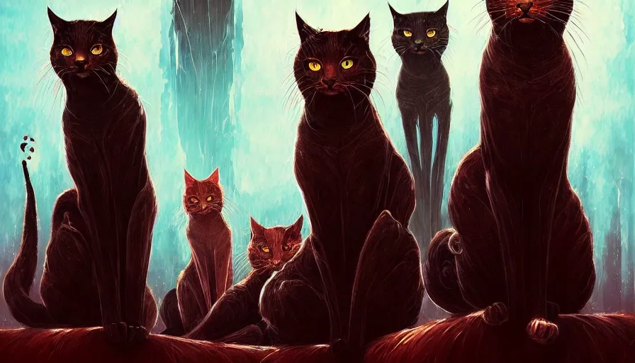 Image similar to artwork of really tall sitting cats by anato finnstark, by karol bak, thick brush, 4 k resolution