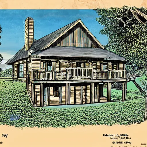 Image similar to patent drawing of house made of chainsaws