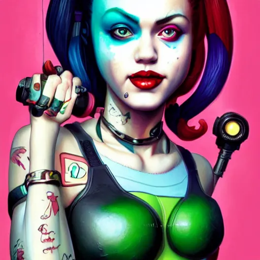 Image similar to lofi biopunk portrait harley quinn as shehulk, pixar style, by tristan eaton stanley artgerm and tom bagshaw.