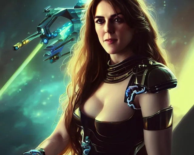 Image similar to young elizabeth hurley as a gorgeous but deadly cyborg terminator, photography of kurzgesagt, deep focus, d & d, fantasy, intricate, elegant, highly detailed, digital painting, artstation, concept art, matte, sharp focus, illustration, hearthstone, art by artgerm and greg rutkowski and alphonse mucha