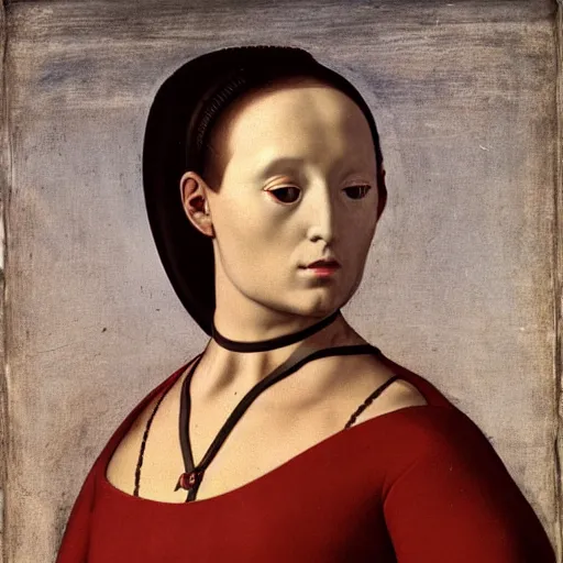 Prompt: a portrait of a female android by agnolo bronzino