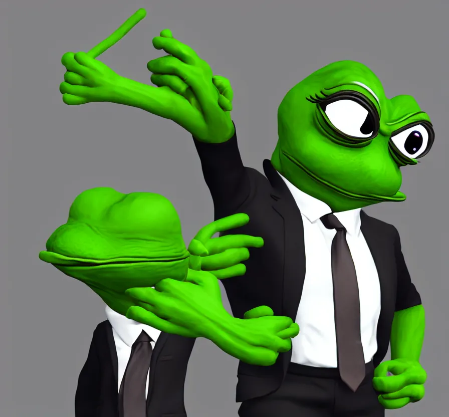 Image similar to pepe in business suit, unreal engine, artstation