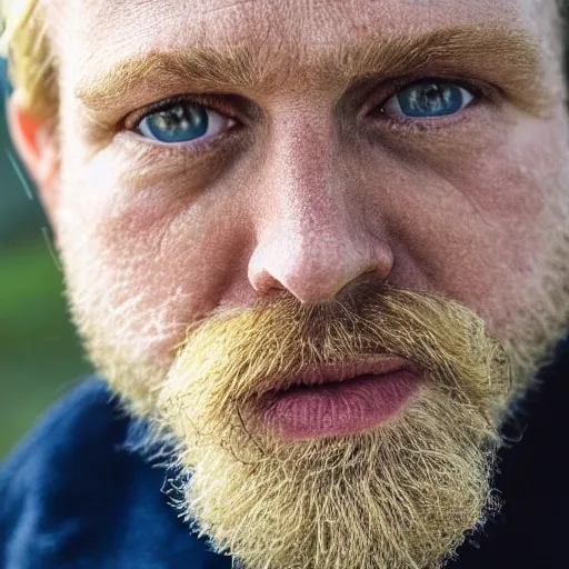 Image similar to close up of face of average looking 5 0 year old anglo saxon blond man with a blond beard and blond mutton chops, short wavy blond hair, green eyes, 1 8 0 0 s soldier, portrait, 4 k