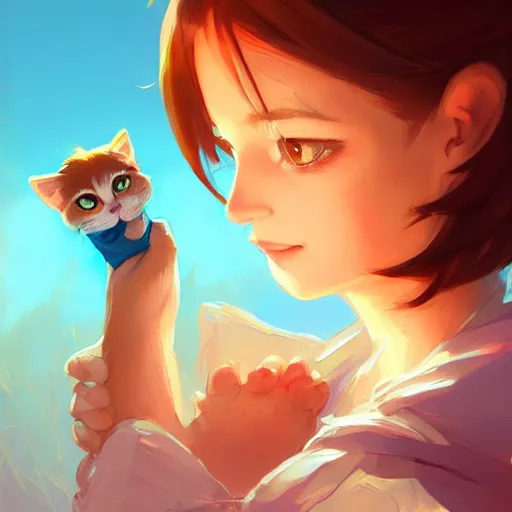 Prompt: portrait kitten focus cute eye enchanted official fanart behance hd artstation by Jesper Ejsing, by RHADS, Makoto Shinkai and Lois van baarle, ilya kuvshinov, rossdraws portrait, highly detailed, digital painting, concept art, sharp focus, illustration, cinematic lighting, art by artgerm and greg rutkowski and alphonse mucha radiant light, peter mohrbacher, ferdinand knab, artgerm, portrait optimistic colors, bright eyes, clear eyes, warm smile