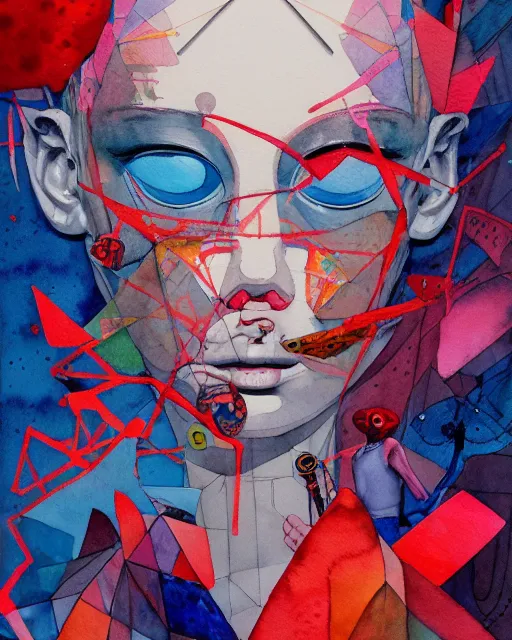 Prompt: mixed media, watercolor, a brutalist designed, vivid colours, cryptic, mystical, pop surrealism by james jean, juan gatti, atmospheric, trending on artstation. 8 k masterpiece.