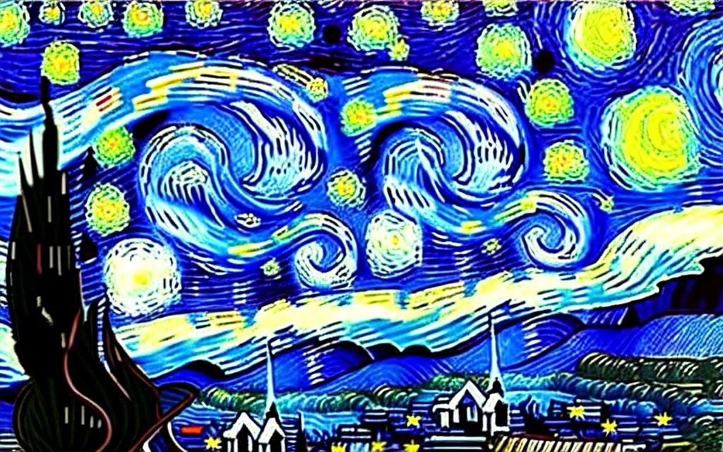 Prompt: the starry night with star wars starfighters high detailed by van gogh